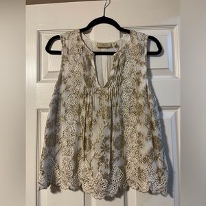 Moulinette Soeurs by Anthropologie cream top with Gold thread Size 8 US
